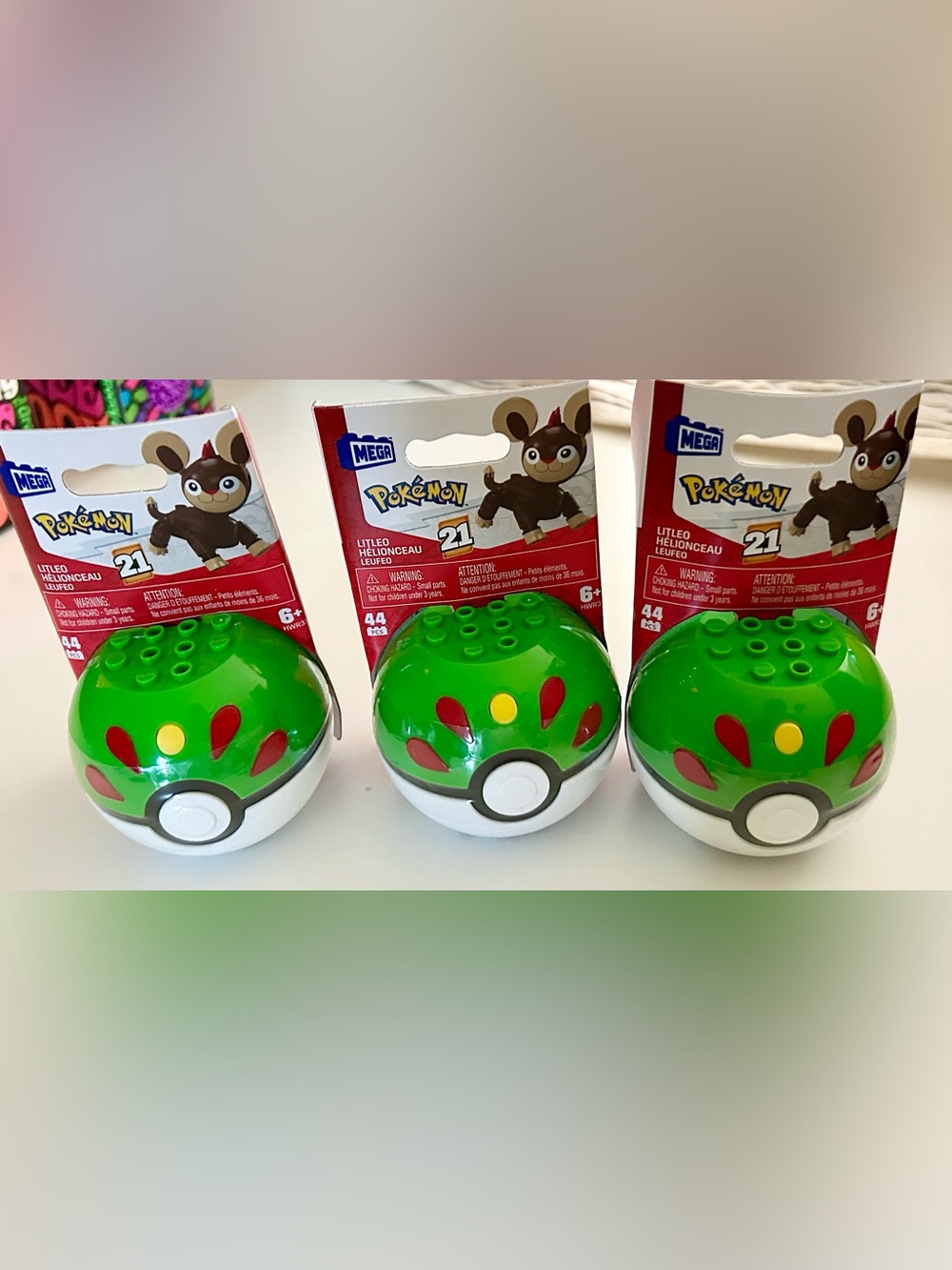 3 Pokémon Mega Construx-Litleo ball sets NEW